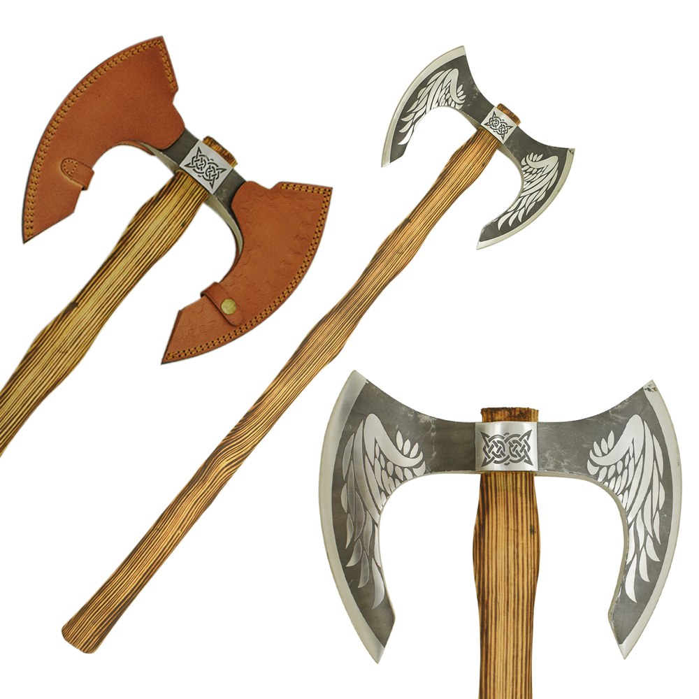 Medieval Warrior Valkyrie Guardian Double-Bit Viking Axe Flame-Seared Handle