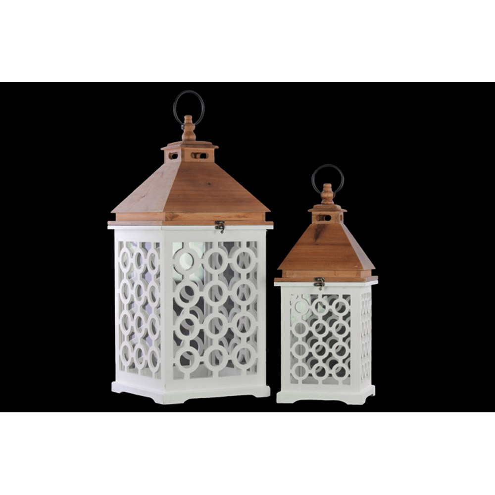 WHITE WOODEN LANTERNS, SQUARE S/2, 12.25x27.5", 8.75x21.25"