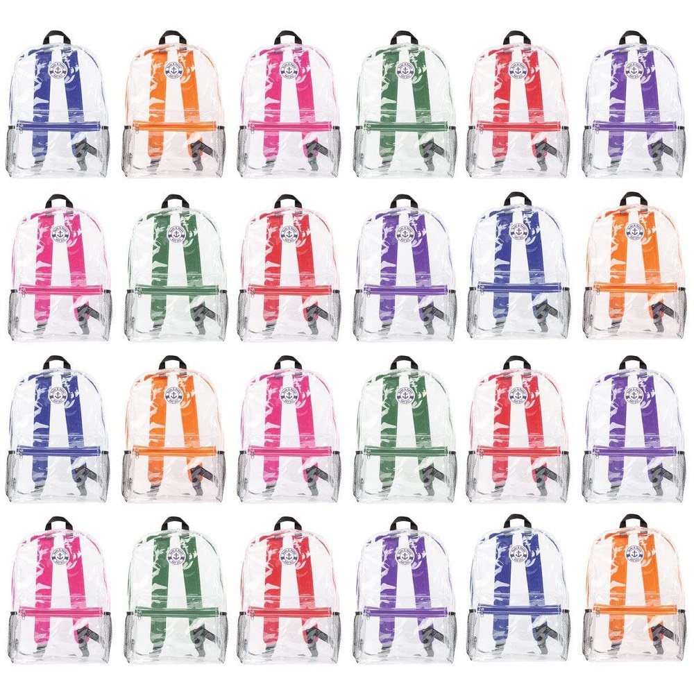 24 Wholesale Yacht & Smith 24 Pack 17 Inch Wholesale Backpacks 12 Assorted Colors - Bulk Case Of Bookbags Water Resistant Knapsacks