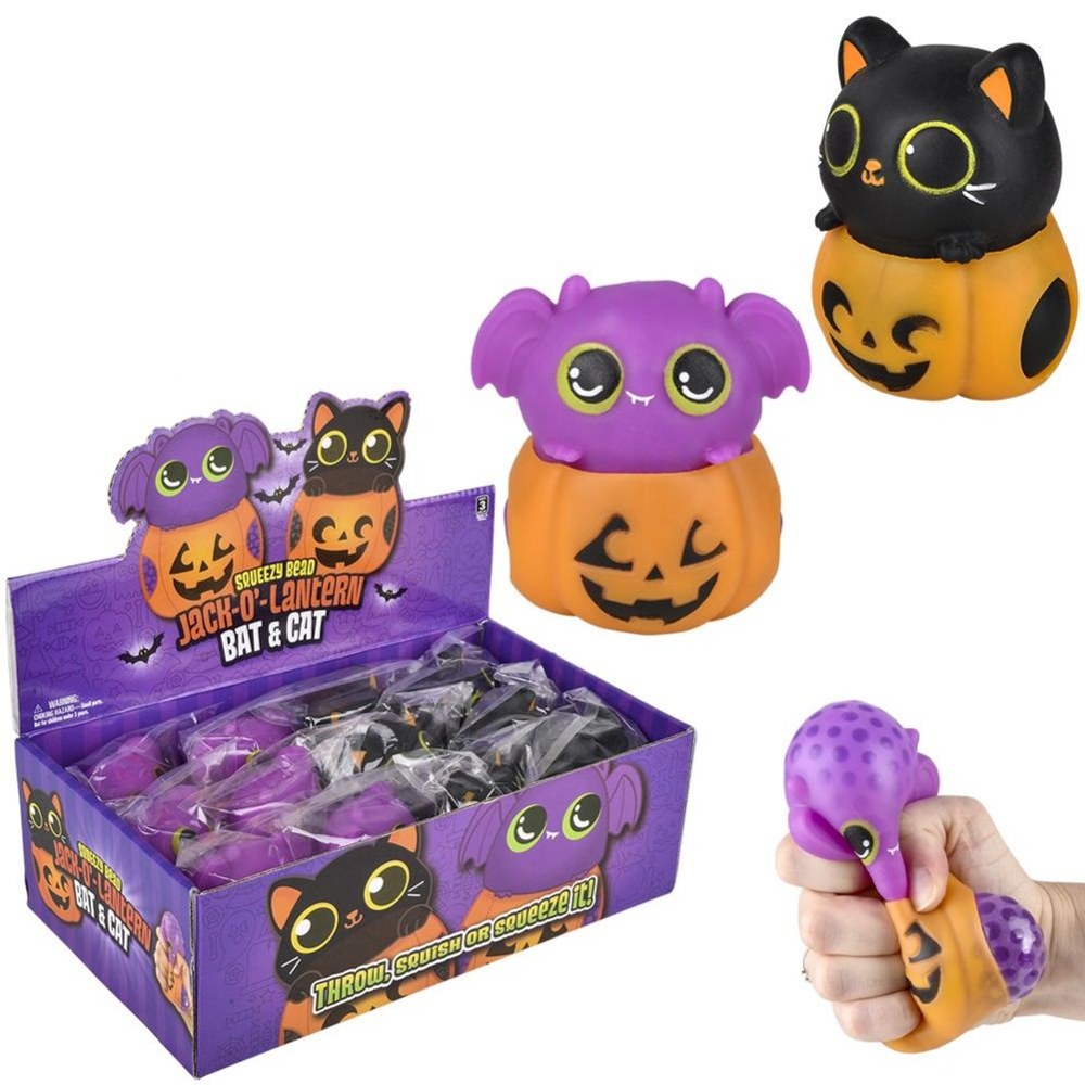 72 Wholesale 3.5" Squeezy Bead Animal Jack O Lantern 12ct