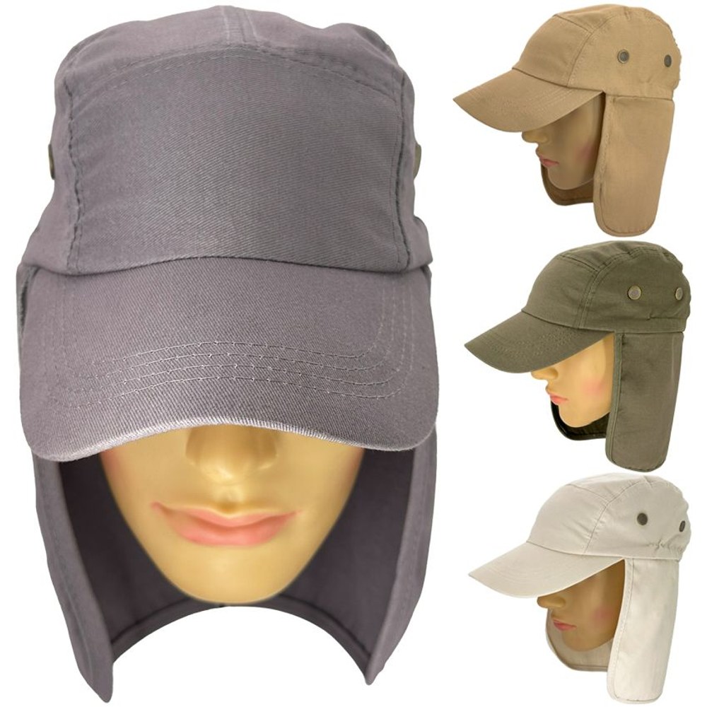 24 Wholesale Sun Protection Outdoor Caps With Neck Flap - Unisex And Mix Colors